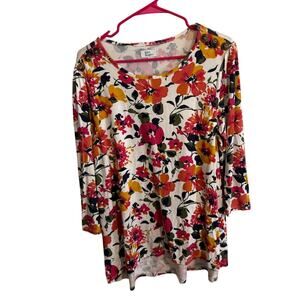 Kim Rogers Colorful Floral 3/4 Sleeve Loose Tunic Blouse - Women's size medium